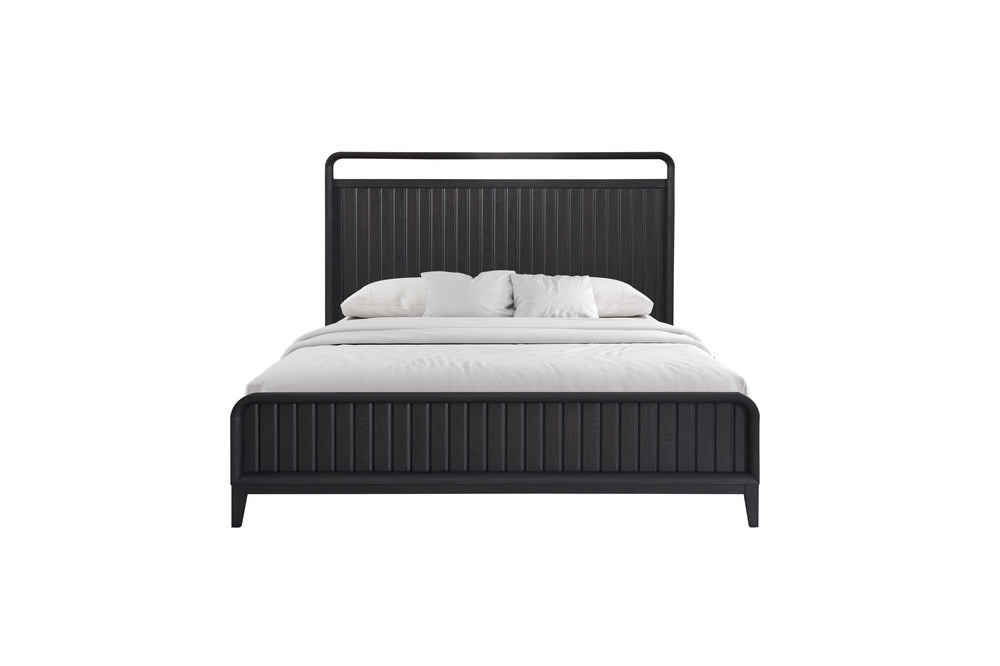 English Elm Queen Open Panel Bed in Peppercorn Black Finish with Elm Veneer, Solid Wood Frame & Channel Headboard B2699S00044
