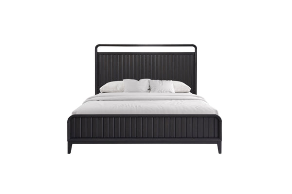 English Elm Queen Open Panel Bed in Peppercorn Black Finish with Elm Veneer, Solid Wood Frame & Channel Headboard B2699S00044