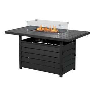 English Elm 54.3 Inch Aluminum Rectangular Propane Fire Table with Convertible Lid for Patio Black B082S00072