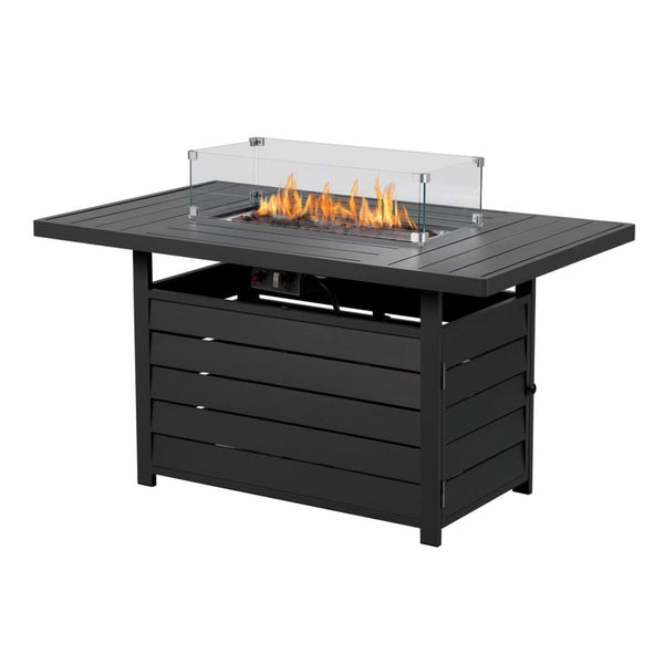 English Elm 54.3 Inch Aluminum Rectangular Propane Fire Table with Convertible Lid for Patio Black B082S00072