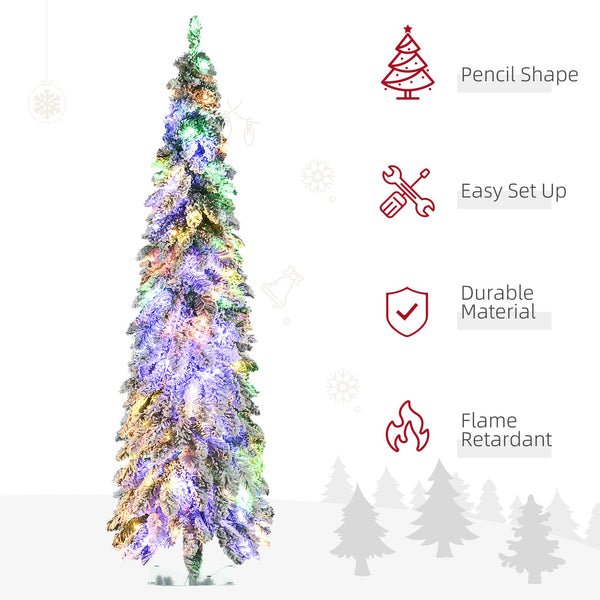 English Elm Homcom 6Ft Prelit Pencil Christmas Tree With 407 Snow Flocked Branches & 250 Led Lights For Cozy Decor W2225P249622