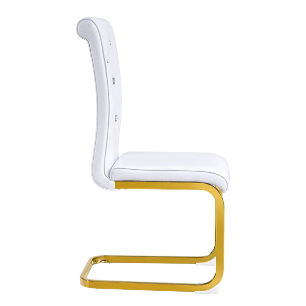 English Elm Set of 2 Glam Faux Alligator Pvc Dining Chairs with Crystal Buckle Bow Legs White W3875P371062