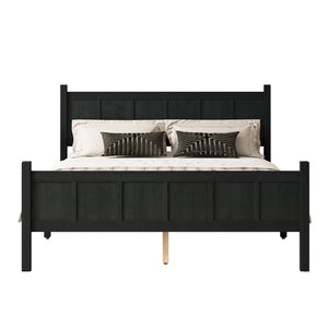 English Elm Queen Platform Bed Shaker Farmhouse Style with Vertical Slat Headboard and Wood Grain Finish Black N733P422480E