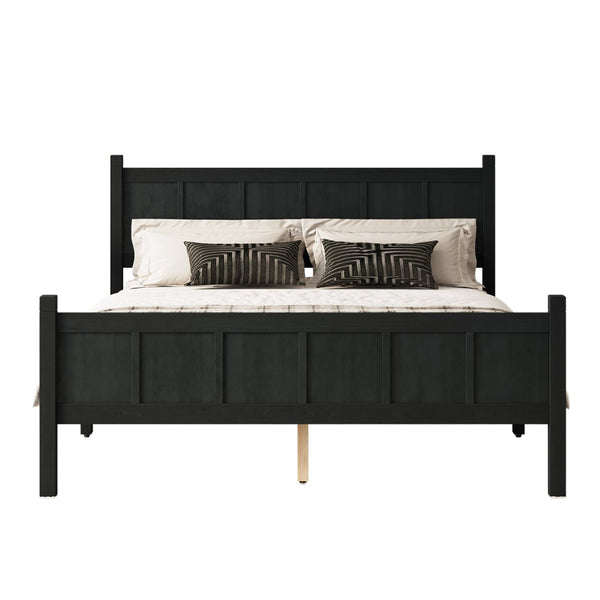 English Elm Queen Platform Bed Shaker Farmhouse Style with Vertical Slat Headboard and Wood Grain Finish Black N733P422480E
