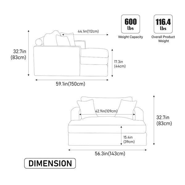 English Elm 56.3" Chenille Linen Sleeper Sofa with Pocketed Springs and Modern Metal Base W3189S00009