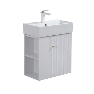 English Elm 21.6" Wall Mounted Bathroom Vanity Base White Gold Hardware Open Side Shelf W1920P446812