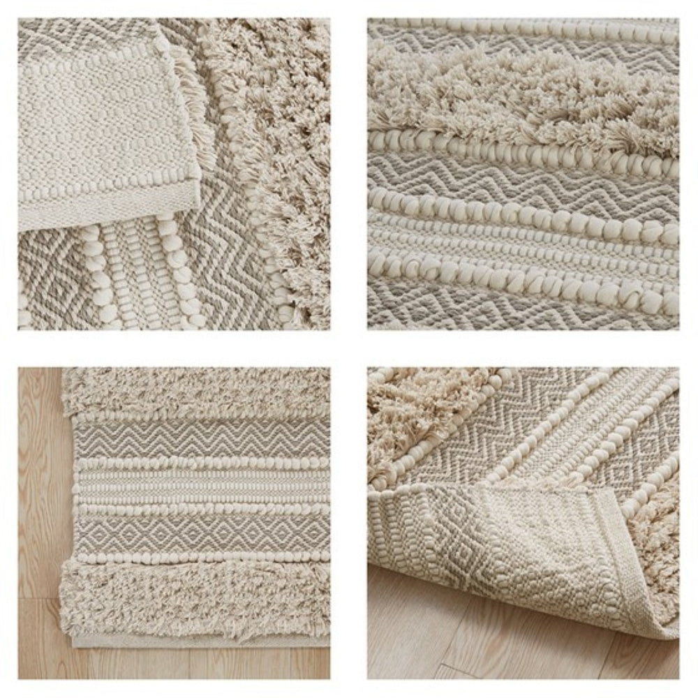 English Elm Woven Textured Stripe Bath Rug 22X58" - Artisan Boho Comfort, Non-Skid Backing, Easy Care Design B035129317-GIGA