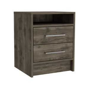 English Elm Philadelphia Nightstand with Two Drawers and Concealed Shelf, White & Light Oak Accent, Sleek Storage Design Brown 23 L x 23 W x 7 H B128P148957