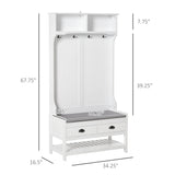 English Elm Homcom 3-In-1 Hall Tree, Entryway Bench With Coat Rack, Mudroom Bench With Shoe Rack, 2 Storage Drawers, 4 Hooks and Padded Seat Cushions For Hallway, White