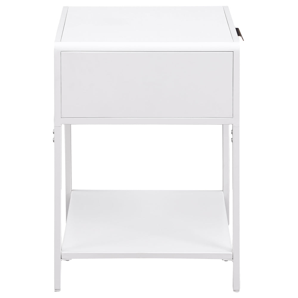 English Elm Duncan White 1-Drawer Nightstand with Radio Weave Cane Front, Black Steel Frame & Laminate Top B062P299872