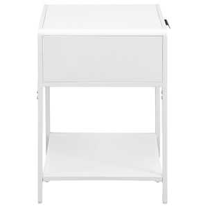 English Elm Duncan White 1-Drawer Nightstand with Radio Weave Cane Front, Black Steel Frame & Laminate Top B062P299872