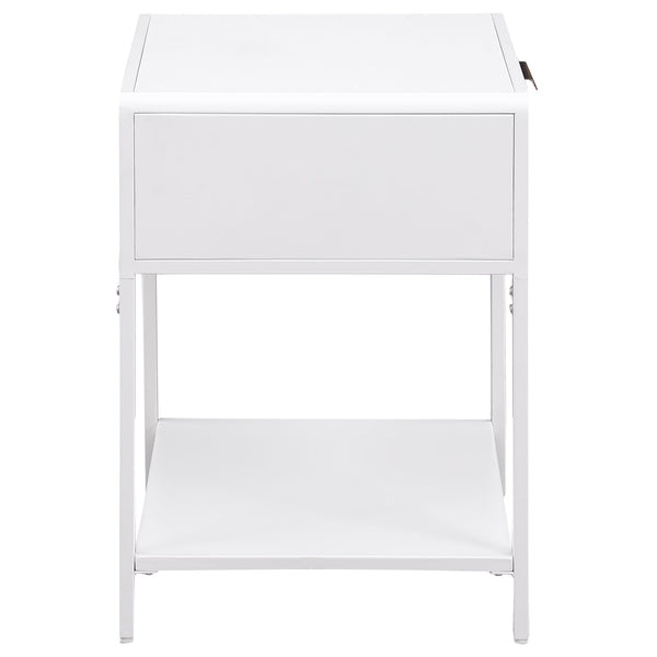 English Elm Duncan White 1-Drawer Nightstand with Radio Weave Cane Front, Black Steel Frame & Laminate Top B062P299872