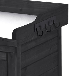 English Elm TOPMAX Rustic Fir Wood Potting Bench 39" with Galvanized Top, 2-Tier Shelves & Side Hooks, Black - Durable Garden Workstation N717P220218B