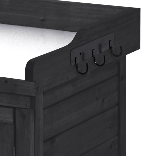 English Elm TOPMAX Rustic Fir Wood Potting Bench 39" with Galvanized Top, 2-Tier Shelves & Side Hooks, Black - Durable Garden Workstation N717P220218B