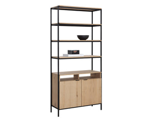 Sunpan Ambrose Modular Bookcase - Modern Oak Design with Elegant Iron Frame, Perfect for Any Space Large - 39.25W x 16.5D x 82.75H