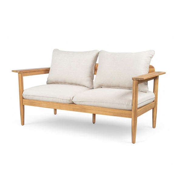 English Elm Terassi Solid Acacia Wood Outdoor Chat Set with Cushioned Club Chairs and Sofa TERASSI 3PCS CHAT SET