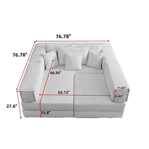 English Elm Oversized Corduroy Modular Sectional Sofa Low Profile Floor Lounge with Six Pillows W1885S00040