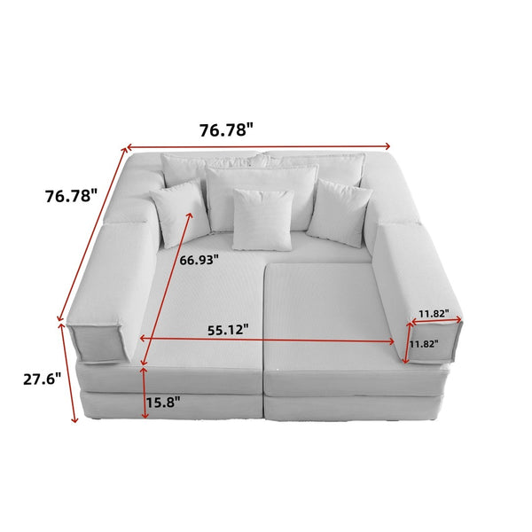 English Elm Oversized Corduroy Modular Sectional Sofa Low Profile Floor Lounge with Six Pillows W1885S00040