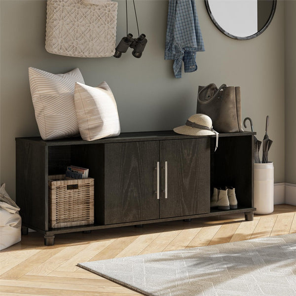 English Elm Shoe Storage Bench with Four Open Compartments for Entryway Mudroom Organization B2733P444490