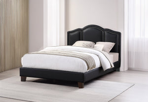 English Elm FULL Faux Leather Full Bed in Black with Solid Wood Frame, Headboard 49" H, Sleek Modern Design B089S00132