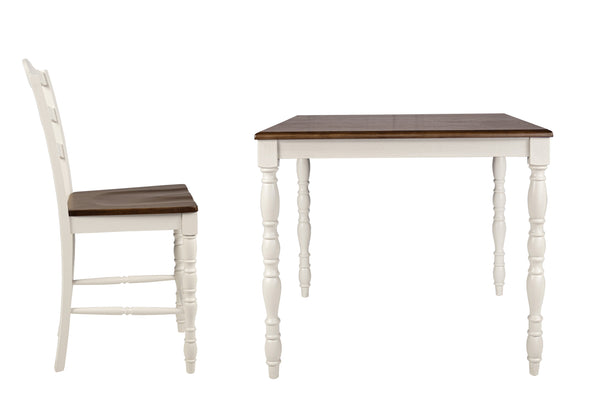 English Elm 5 5-Piece Counter Height Dining Set with Oak Top and White Legs, Ladder Back Chairs, Rustic Charm B089P389541