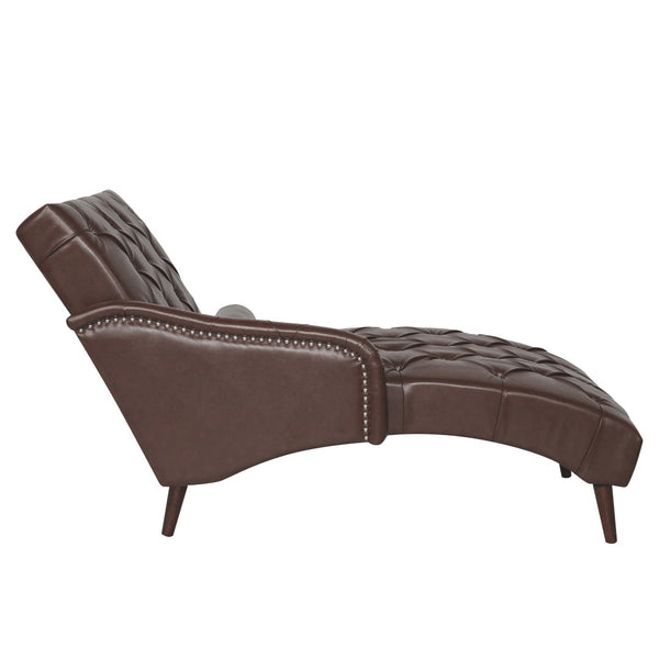 English Elm Chaise Lounge Chair Tufted Pu Leather Upholstered Accent Seat for Bedroom Living Room Dark Brown W680P415487
