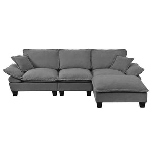 English Elm Modular Chenille Cloud Sectional with Sculptural Curved Arms and Movable Ottoman W3163S00118