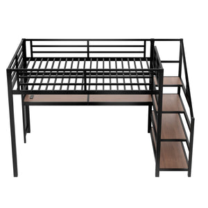 English Elm Queen Loft Bed With Desk, Storage Stairs, Led Lights & Usb Ports – Perfect For Modern Living Spaces! W1580S00477-GIGA