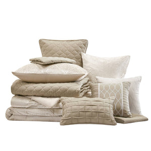 English Elm 10-piece California King Velvet Jacquard Comforter Set Layered Bedding with Microfiber Shams Champagne B035P482942