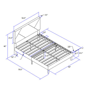English Elm Full Upholstered Platform Bed Frame with Headboard, Sturdy Wood Slats, No Box Spring Needed, Easy Assembly Gray 57.87 L x 24.41 W x 5.91 H W2297P347432