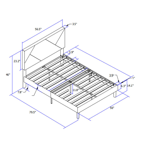 English Elm Full Upholstered Platform Bed Frame with Headboard, Sturdy Wood Slats, No Box Spring Needed, Easy Assembly Gray 57.87 L x 24.41 W x 5.91 H W2297P347432