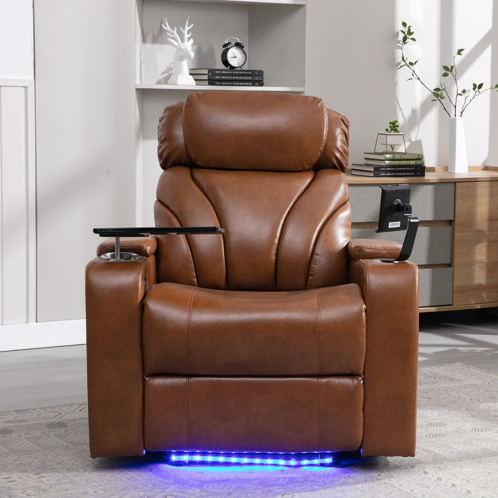 English Elm Power Motion Recliner Electric with USB Charging, Hidden Arm Storage, Cup Holder & Bluetooth Speaker Light Brown N719S000800S