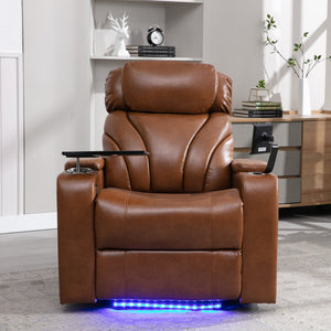 English Elm Power Motion Recliner Electric with USB Charging, Hidden Arm Storage, Cup Holder & Bluetooth Speaker Light Brown N719S000800S