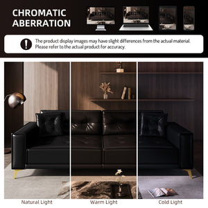 English Elm 92.1"king Faux Leather Convertible Sleeper Sofa Tufted 4 Seat Pull Out Living Room Couch Black W1885S00407