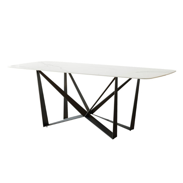 English Elm Carbon Steel Rectangular Dining Table with Stone Top for Contemporary Interiors W1002S00006