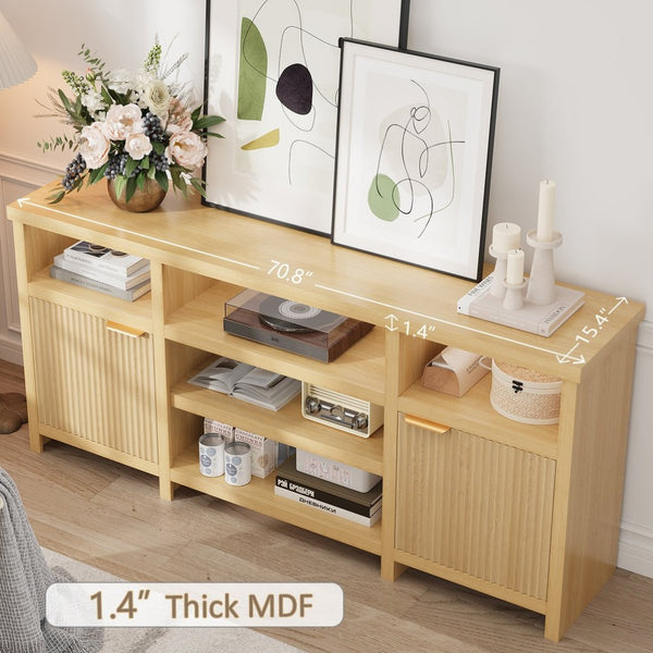 English Elm Highboy Media Console with Led Lighting Fluted Panels and Storage for Living Room T3773P416497