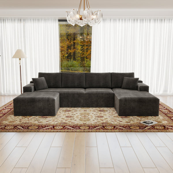 English Elm 131.9*70.8"Modular 131.9*70.8" Modular Sectional Sofa - Plush Corduroy, No Assembly, Versatile 4-Piece Design For Comfort W3819S00118