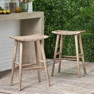 English Elm Christopher Knight Home® - JACE Rustic Acacia Outdoor Barstools Set of 2 – 30" Faux Rattan Seats, Tapered Legs, Weather-Ready 70855.00MLBRN