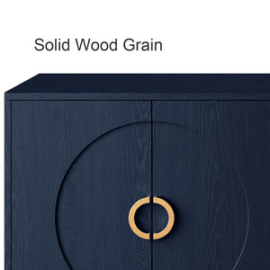 English Elm Modern Lacquered 4 Door Wooden Cabinet Sideboard Buffet Server with Two-Tier Storage and Sleek Countertop Navy Blue W1435P191610