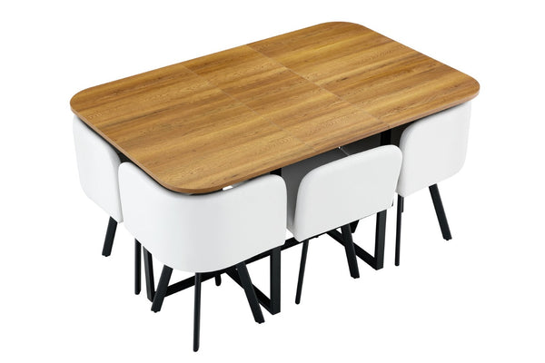 English Elm 7-piece Space Saving Dining Set Melamine Top Pu Seats Iron Frame for Small Kitchens W3875S00013