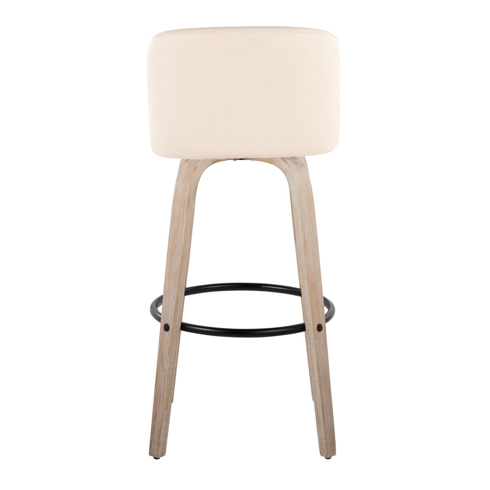 English Elm Toriano 30" Mid-Century Modern Swivel Barstool Set of 2 — Upholstered Faux Leather, Wood Legs, Footrest Cream B202S00700