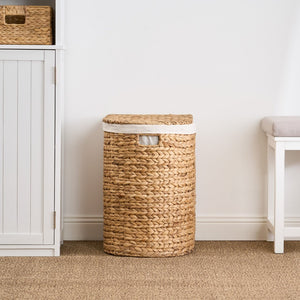 English Elm Judas Handwoven Water Hyacinth Oval Hamper Sustainable Natural Laundry Storage B093P429641