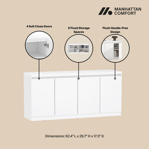 English Elm Griffin 62" Sideboard with Soft-Close Doors and Fixed Shelves for Sleek Modern Storage Solutions White B365P397667