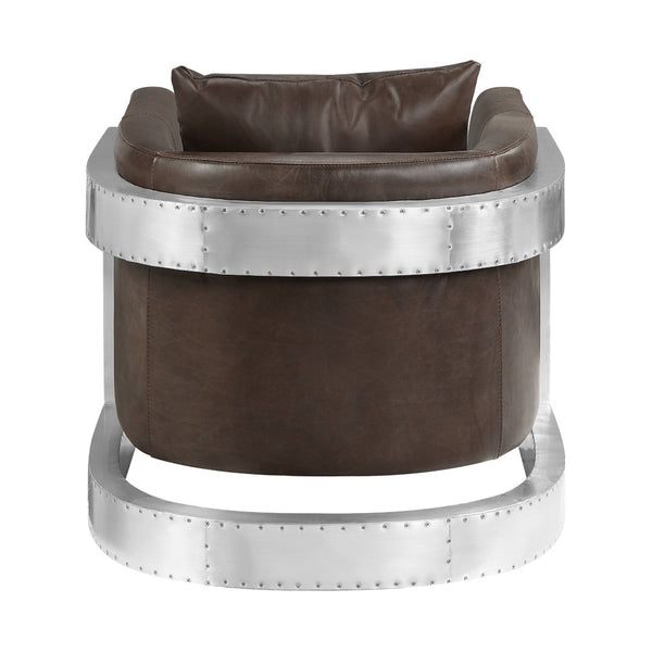 English Elm Betla Top Grain Leather Accent Chair with Sculptural Aluminum Frame for Modern Spaces B2726P457630