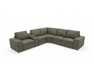 English Elm Premium Leather Match Sectional with Dual Recliners Cup Holders and Storage Console Olive Green B2748S00157