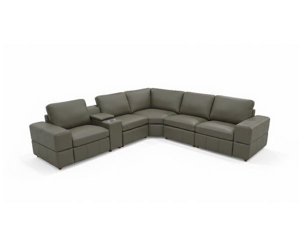 English Elm Premium Leather Match Sectional with Dual Recliners Cup Holders and Storage Console Olive Green B2748S00157
