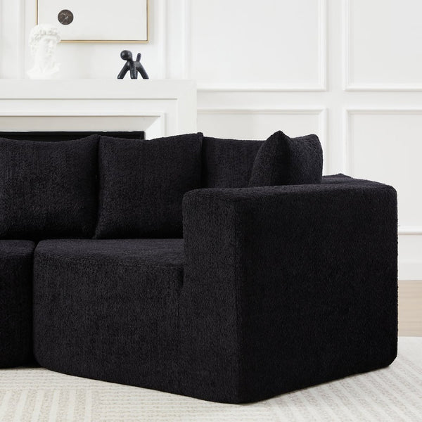 English Elm [video]151.6-inch Modular Chenille Sectional with Deep Seats and Chaise for Open Living Spaces Black W3505S00059