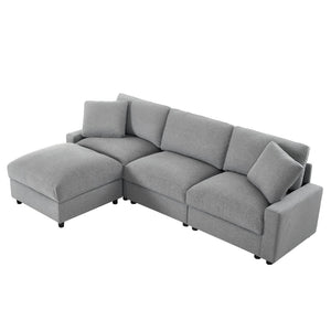 English Elm 103.54" L-shaped Modular Sectional with Ottoman Storage Polyester Cloud Sofa Grey W1669S00049