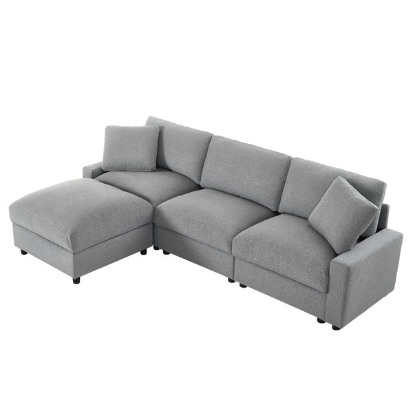 English Elm 103.54" L-shaped Modular Sectional with Ottoman Storage Polyester Cloud Sofa Grey W1669S00049