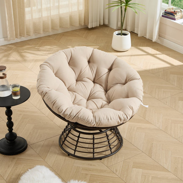 English Elm Comfortable Woven Pe Rattan Papasan Swivel Chair with Plush Cushion for Any Room W640P443549